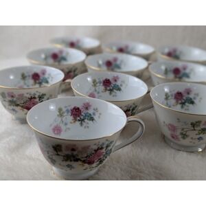 Noritake Gardena 3056 Teacups Set of‎ 10 Japan Floral Gold Rim Vintage